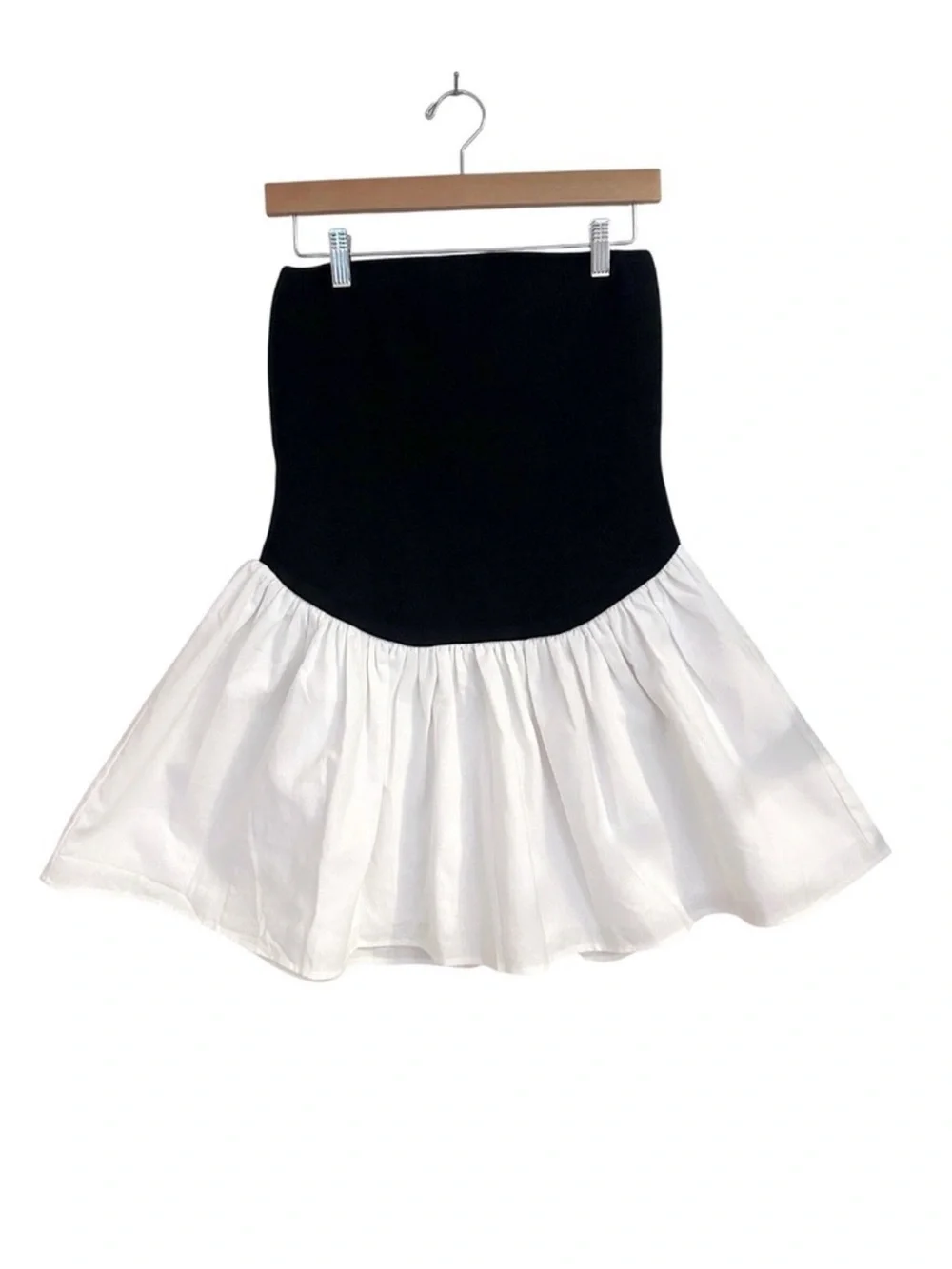 Meshki Black Strapless Bodice with White Flared Mini Skirt